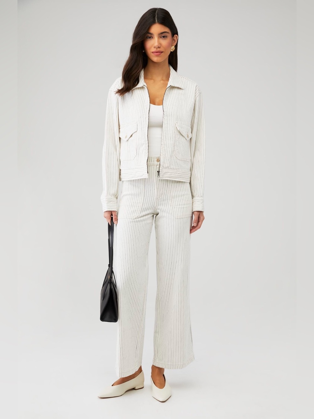 Favorite Daughter THE ROBERT JACKET White Pinstripe Jacket with Navy Stripes - Picture 3 of 12